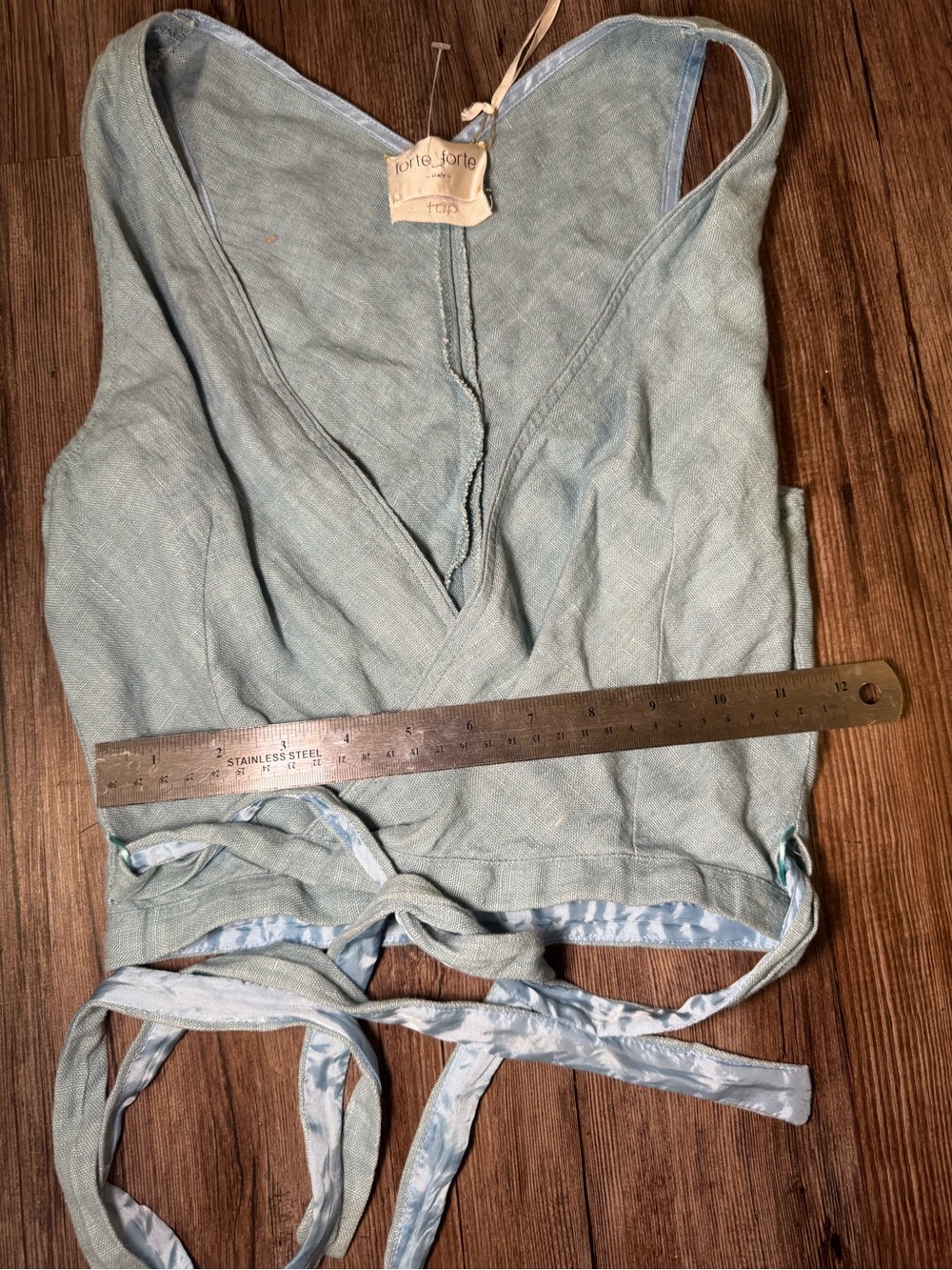 Forte Forte Light Blue Tie-Front linen Crop Top - Picture 6 of 10